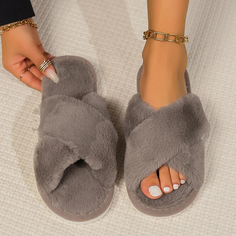 Women’s Fluffy Cross Slippers - Inarah Trade Ltd
