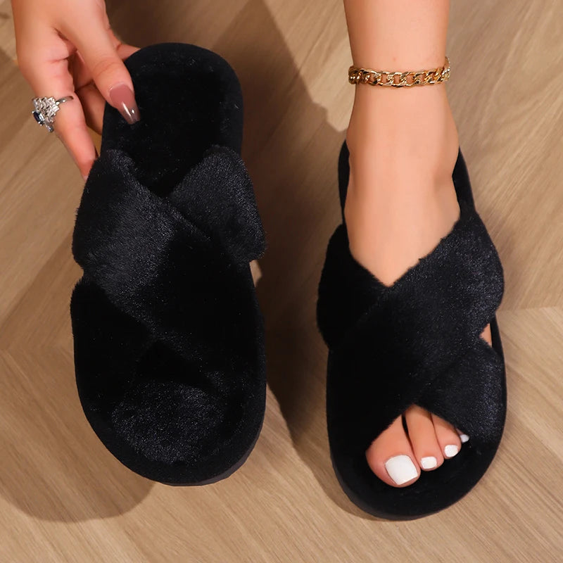 Women’s Fluffy Cross Slippers - Inarah Trade Ltd