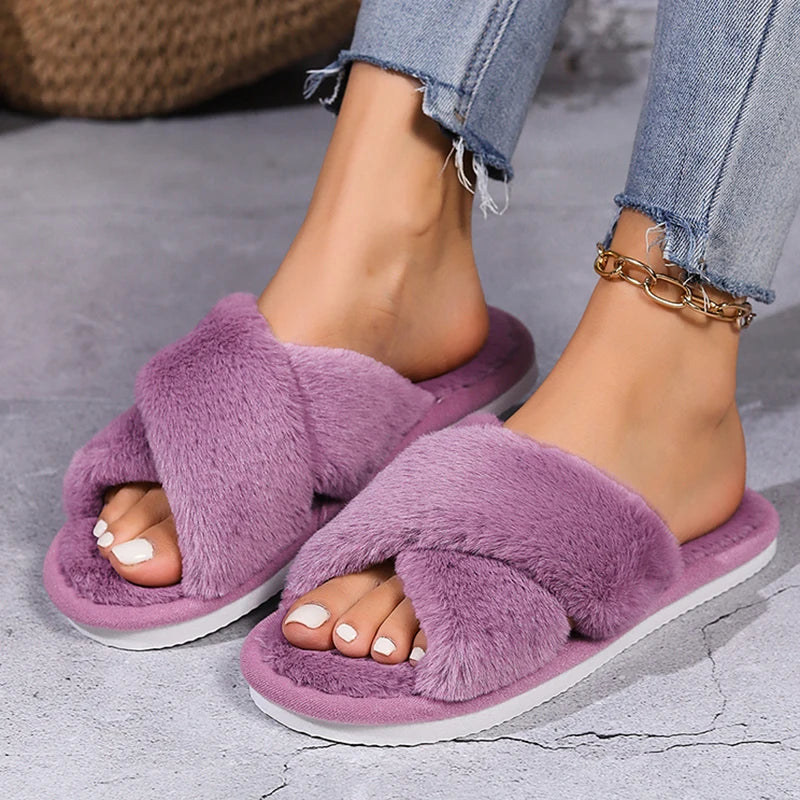 Women’s Fluffy Cross Slippers - Inarah Trade Ltd