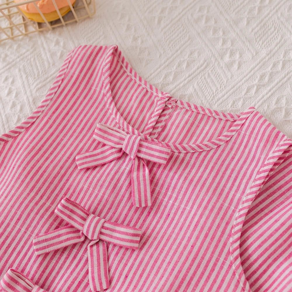 Humor Bear Girls' Summer Set – Pink Striped Bow Vest & Pants (2-Piece) - Inarah Trade Ltd