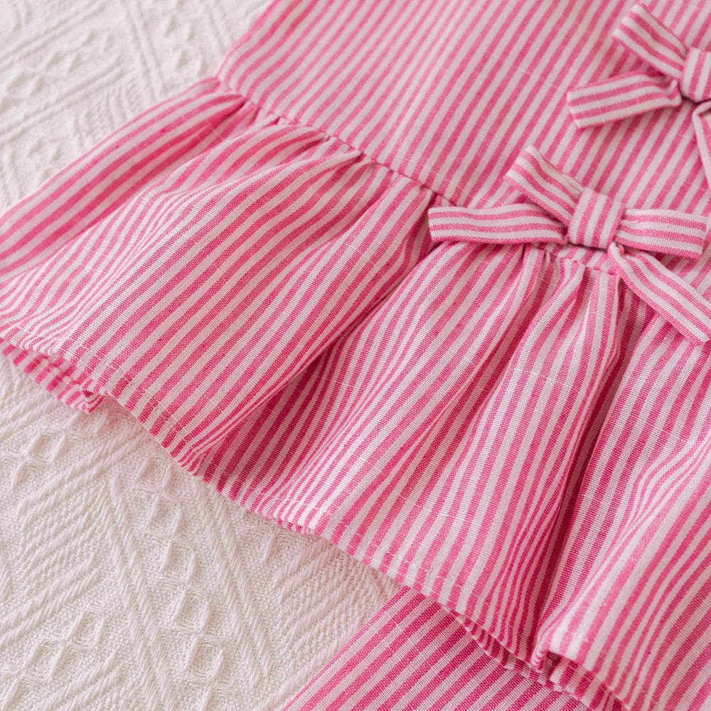 Humor Bear Girls' Summer Set – Pink Striped Bow Vest & Pants (2-Piece) - Inarah Trade Ltd
