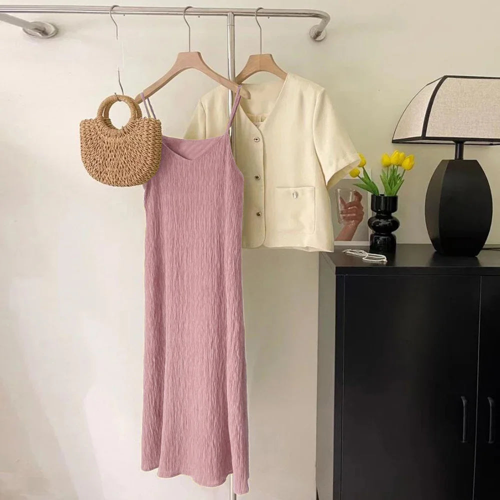 Vintage Sleeveless Pleated Midi Dress – Women’s Camisole Style - Inarah Trade Ltd