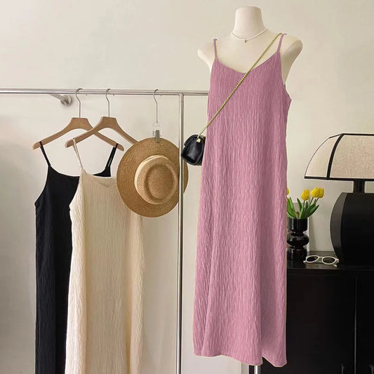 Vintage Sleeveless Pleated Midi Dress – Women’s Camisole Style - Inarah Trade Ltd