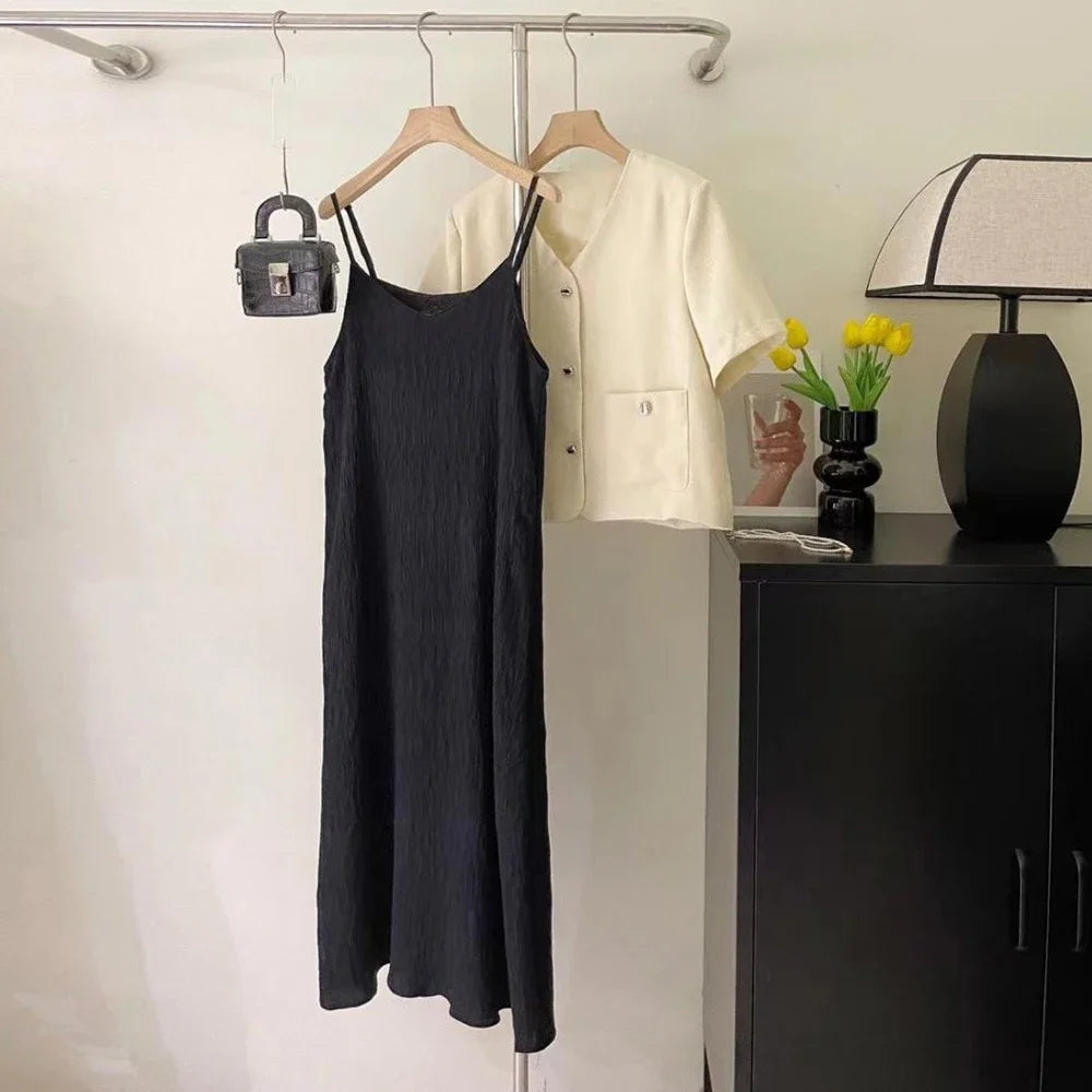 Vintage Sleeveless Pleated Midi Dress – Women’s Camisole Style - Inarah Trade Ltd