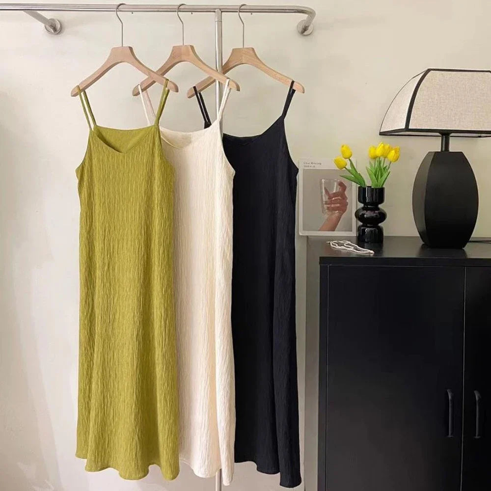 Vintage Sleeveless Pleated Midi Dress – Women’s Camisole Style - Inarah Trade Ltd