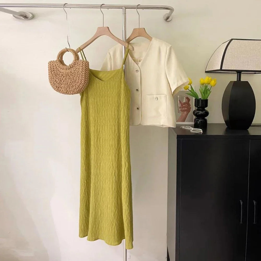 Vintage Sleeveless Pleated Midi Dress – Women’s Camisole Style - Inarah Trade Ltd