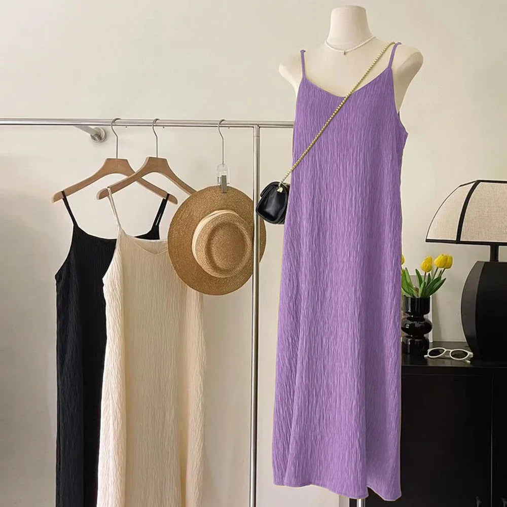 Vintage Sleeveless Pleated Midi Dress – Women’s Camisole Style - Inarah Trade Ltd