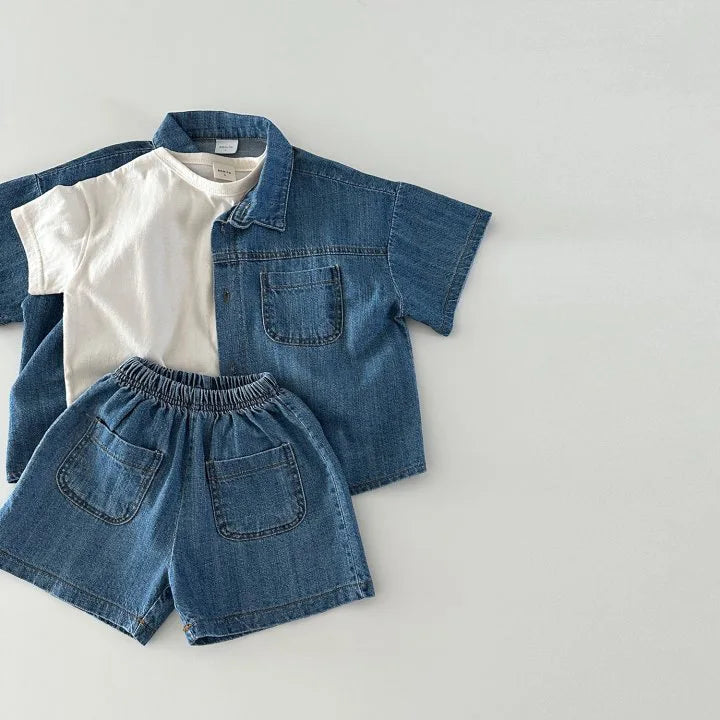 Kids’ Summer Denim Set – Short Sleeve Top & Shorts - Inarah Trade Ltd