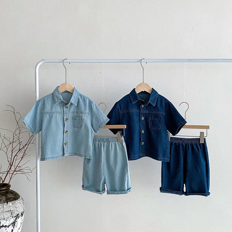 Kids’ Summer Denim Set – Short Sleeve Top & Shorts - Inarah Trade Ltd