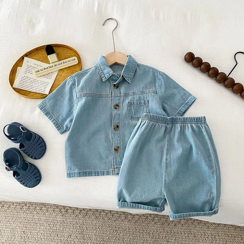 Kids’ Summer Denim Set – Short Sleeve Top & Shorts - Inarah Trade Ltd