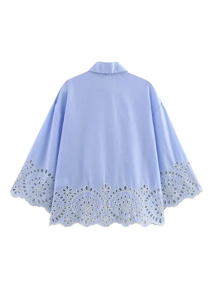 TRAF 2025 Embroidered Hollow Shirt – Women’s Spring Top - Inarah Trade Ltd