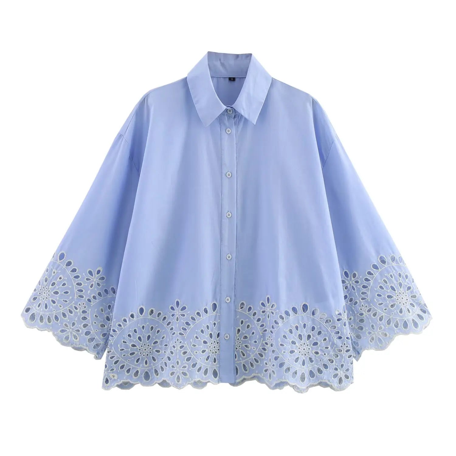 TRAF 2025 Embroidered Hollow Shirt – Women’s Spring Top - Inarah Trade Ltd