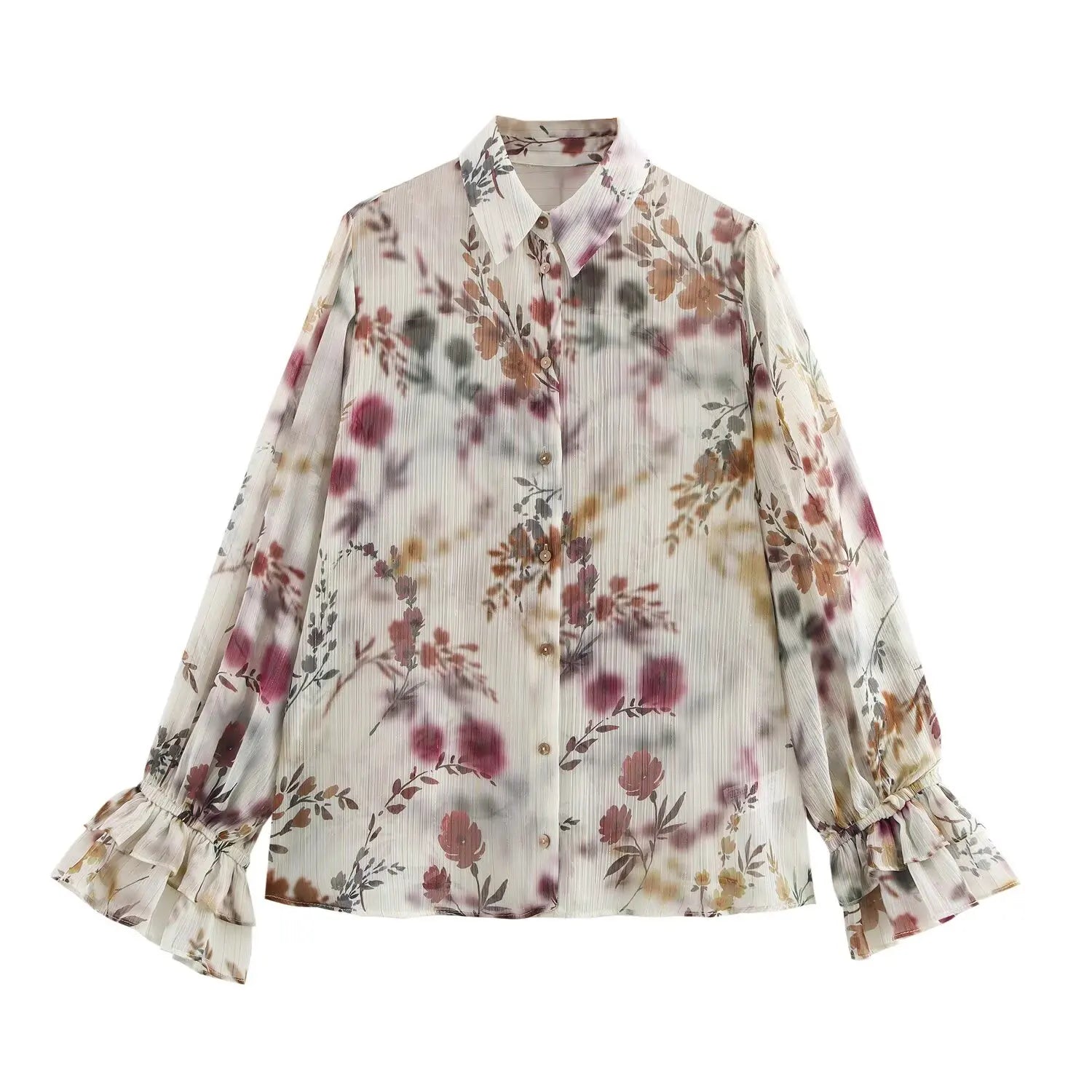 Women’s Vintage Floral Print Blouse – Flare Sleeve Summer Shirt - Inarah Trade Ltd