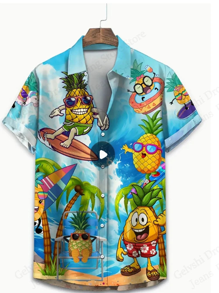 3D Pineapple Print Hawaiian Shirt – Unisex Summer Beach Style - Inarah Trade Ltd