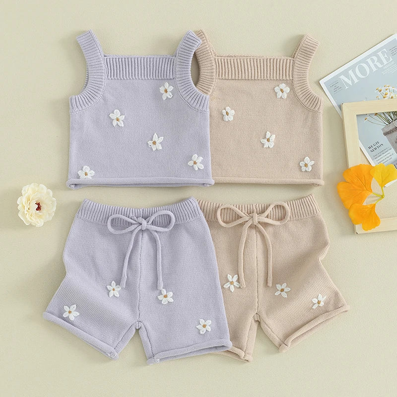 FOCUSNORM Baby Girl Knitted Clothes Set – Vest & Shorts 0-3Y - Inarah Trade Ltd