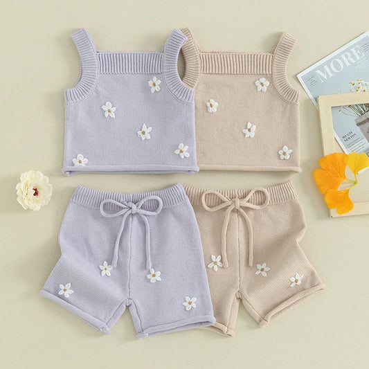 FOCUSNORM Baby Girl Knitted Clothes Set – Vest & Shorts 0-3Y - Inarah Trade Ltd