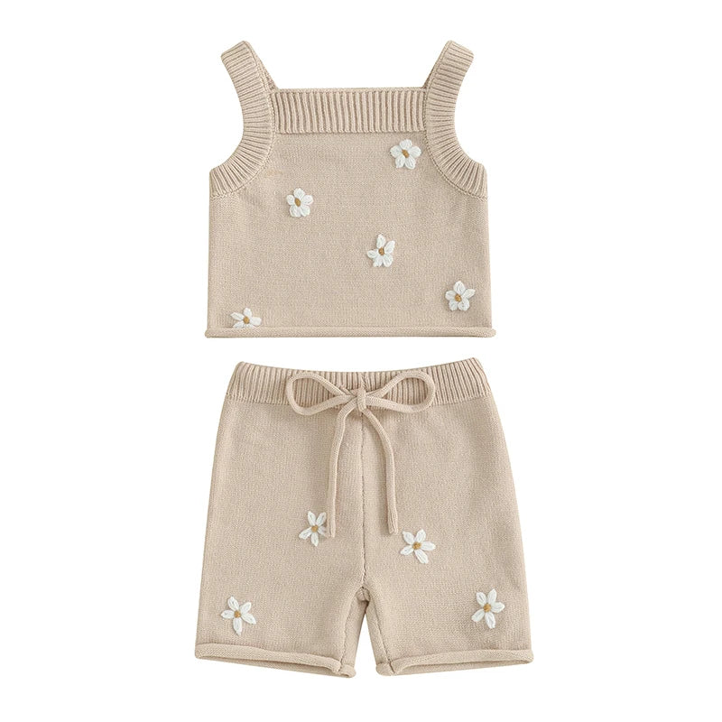 FOCUSNORM Baby Girl Knitted Clothes Set – Vest & Shorts 0-3Y - Inarah Trade Ltd