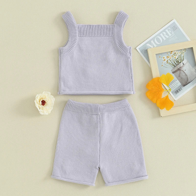FOCUSNORM Baby Girl Knitted Clothes Set – Vest & Shorts 0-3Y - Inarah Trade Ltd