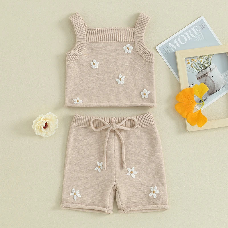 FOCUSNORM Baby Girl Knitted Clothes Set – Vest & Shorts 0-3Y - Inarah Trade Ltd