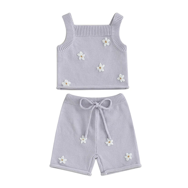 FOCUSNORM Baby Girl Knitted Clothes Set – Vest & Shorts 0-3Y - Inarah Trade Ltd