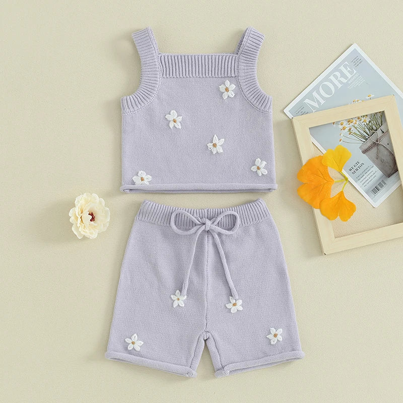 FOCUSNORM Baby Girl Knitted Clothes Set – Vest & Shorts 0-3Y - Inarah Trade Ltd