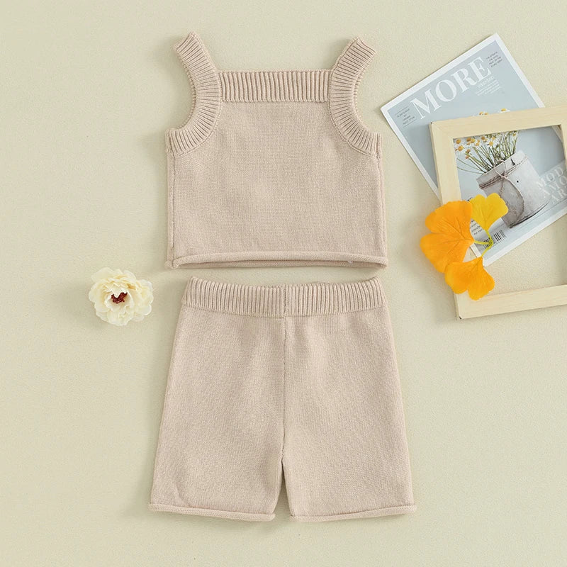 FOCUSNORM Baby Girl Knitted Clothes Set – Vest & Shorts 0-3Y - Inarah Trade Ltd