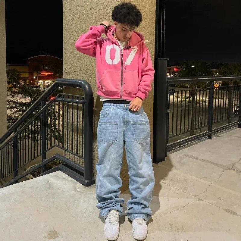 Y2K Gothic Cherry Embroidered Wide-Leg Jeans – Unisex Streetwear - Inarah Trade Ltd