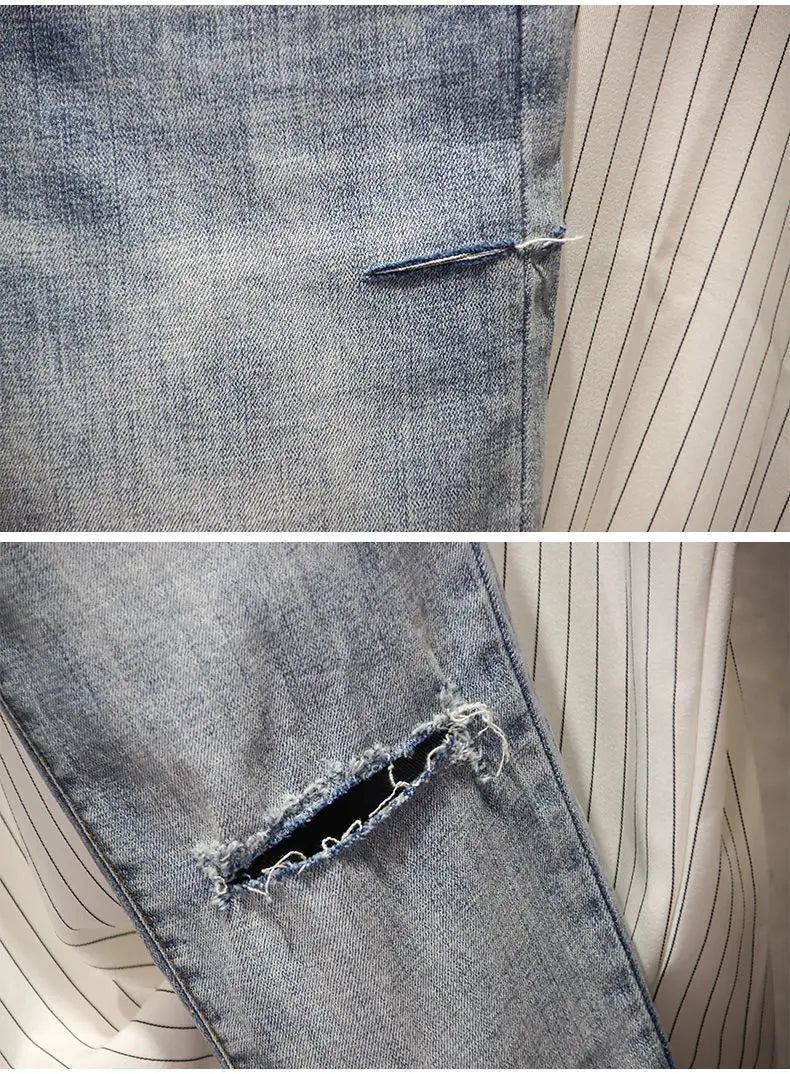 Korean Style Slim Fit Distressed Denim Jeans for Men - Inarah Trade Ltd