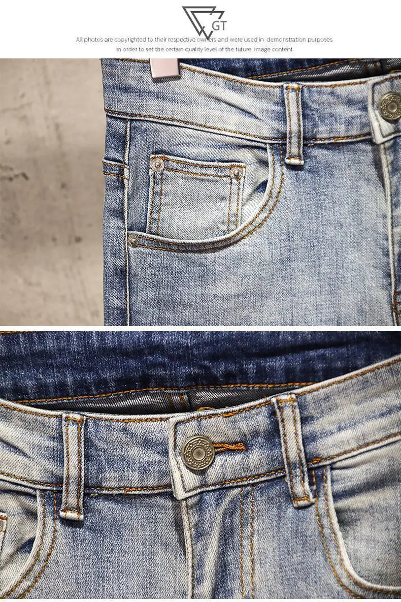 Korean Style Slim Fit Distressed Denim Jeans for Men - Inarah Trade Ltd