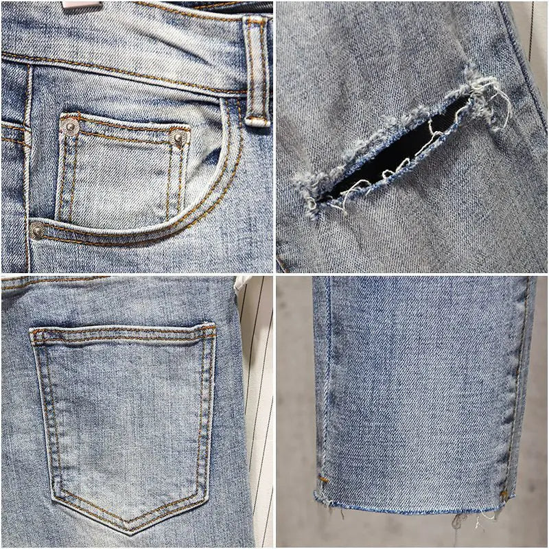 Korean Style Slim Fit Distressed Denim Jeans for Men - Inarah Trade Ltd