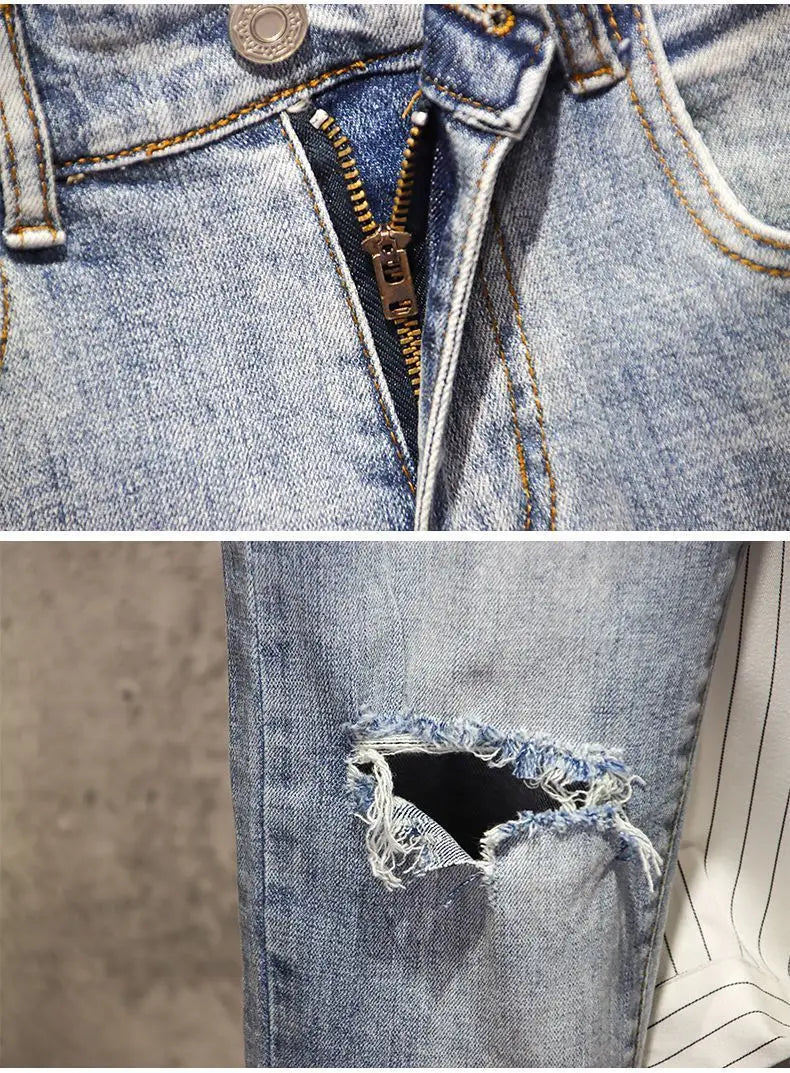 Korean Style Slim Fit Distressed Denim Jeans for Men - Inarah Trade Ltd