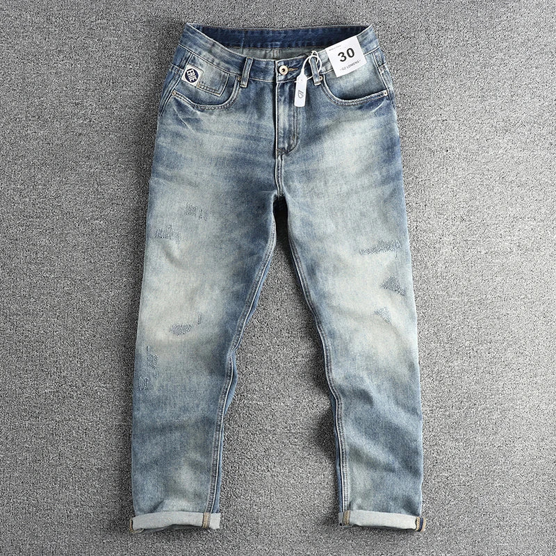 Retro American Style Men’s Washed Straight Jeans - Inarah Trade Ltd
