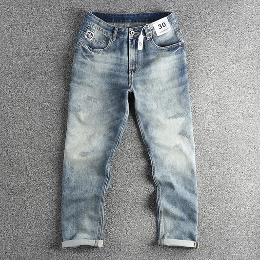 Retro American Style Men’s Washed Straight Jeans - Inarah Trade Ltd
