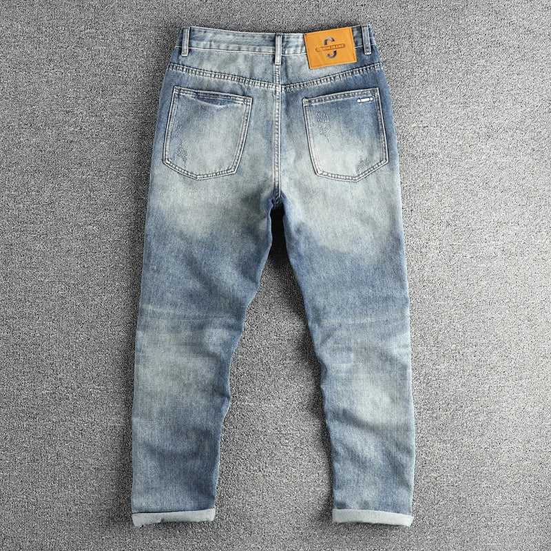 Retro American Style Men’s Washed Straight Jeans - Inarah Trade Ltd