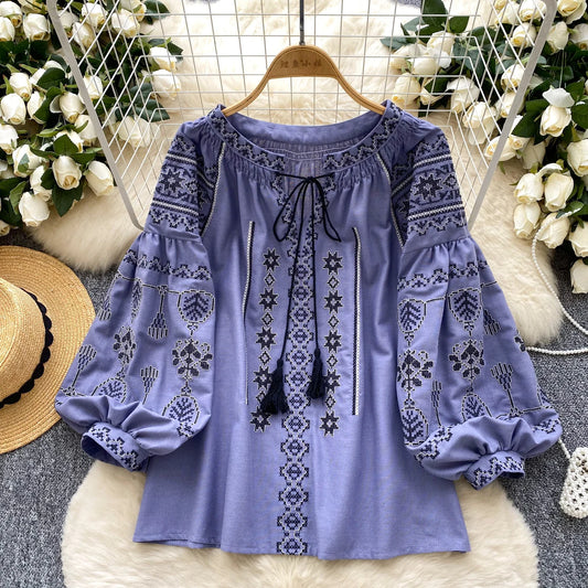 Gothic Lace-Up Long Sleeve T-Shirt – Women’s Embroidered Slim Fit Top - Inarah Trade Ltd