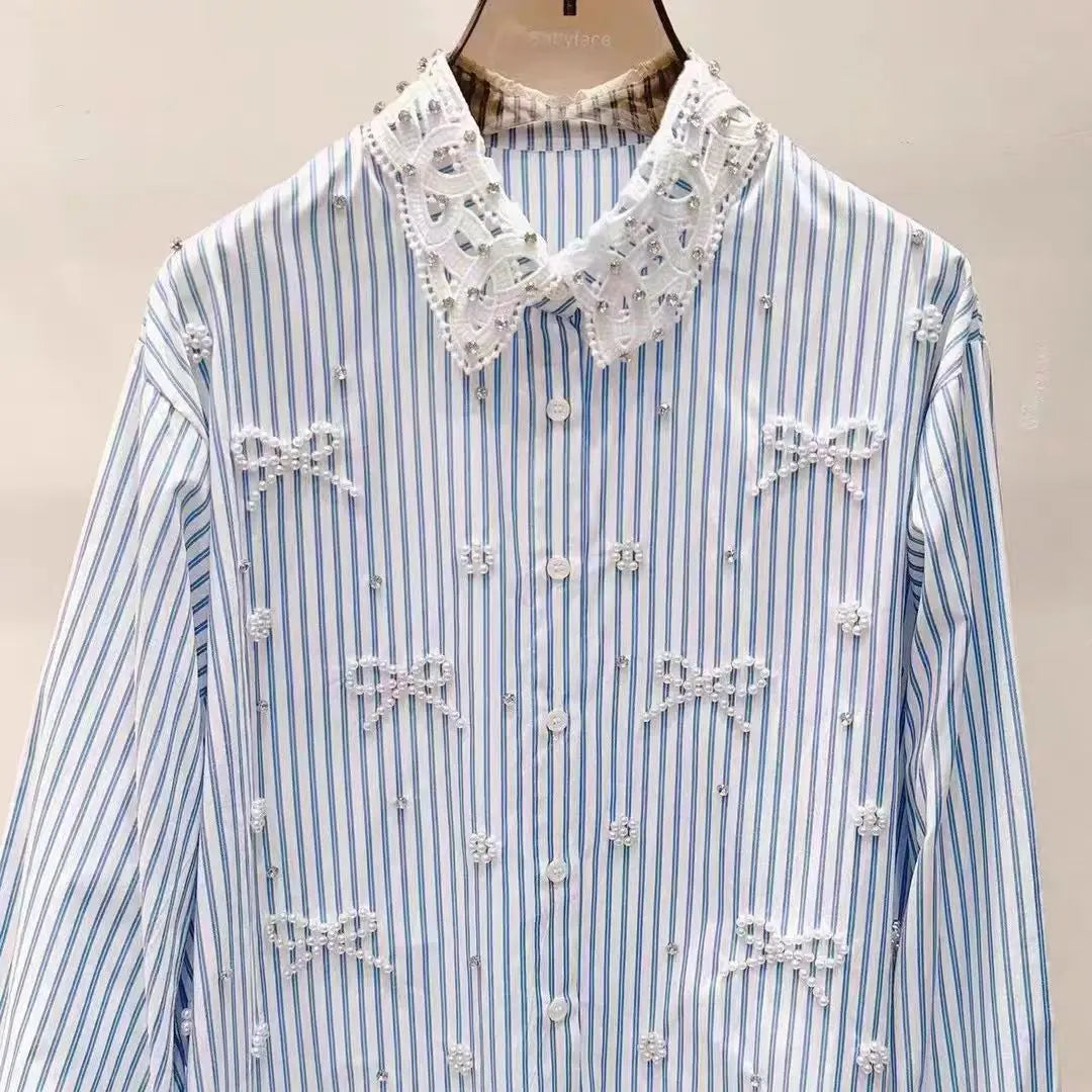 High-End Embroidered Flare Shirt – Women’s Loose Fit Chic Blouse - Inarah Trade Ltd