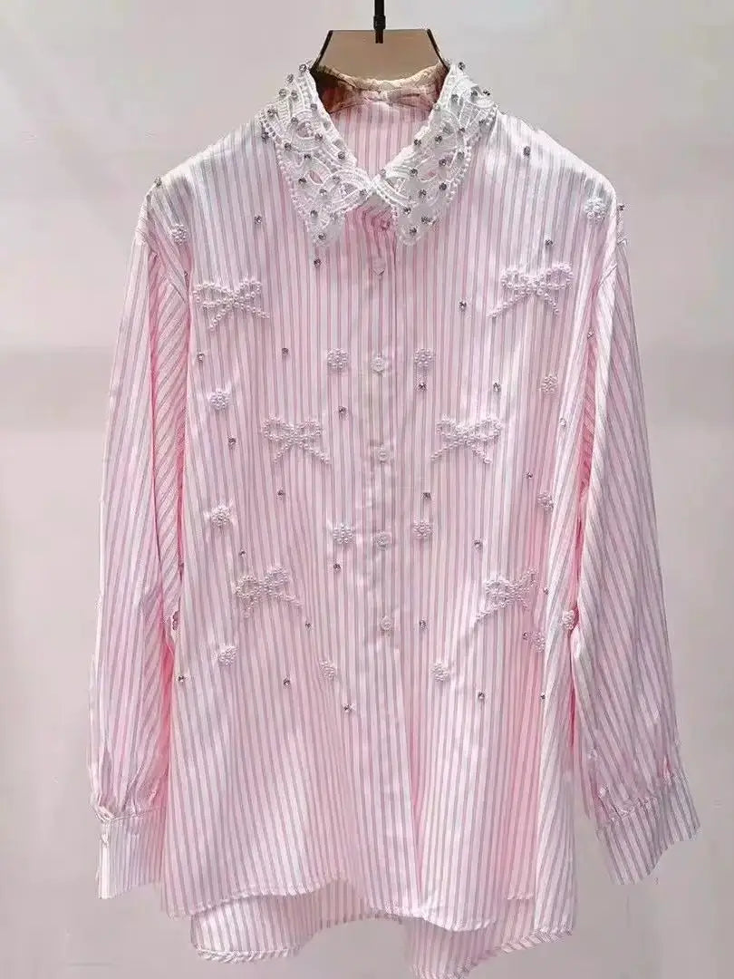 High-End Embroidered Flare Shirt – Women’s Loose Fit Chic Blouse - Inarah Trade Ltd