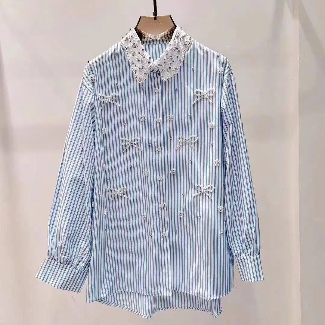 High-End Embroidered Flare Shirt – Women’s Loose Fit Chic Blouse - Inarah Trade Ltd