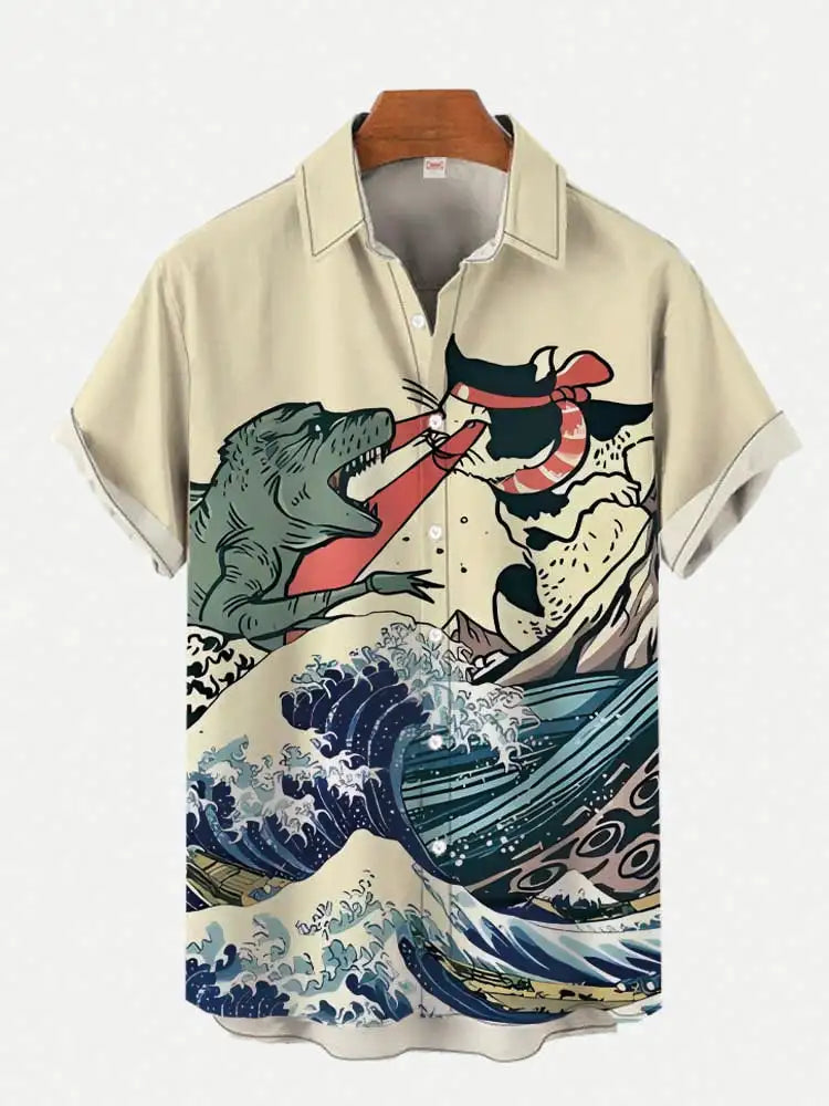 Men’s Japanese Art Style Aircraft Print Shirt . - Inarah Trade Ltd
