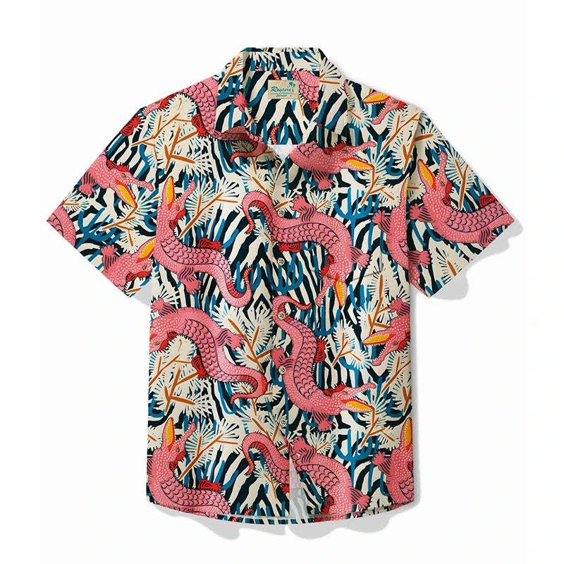 Men’s 3D Cartoon Alligator Hawaiian Shirt – Designer Streetwear Style - Inarah Trade Ltd