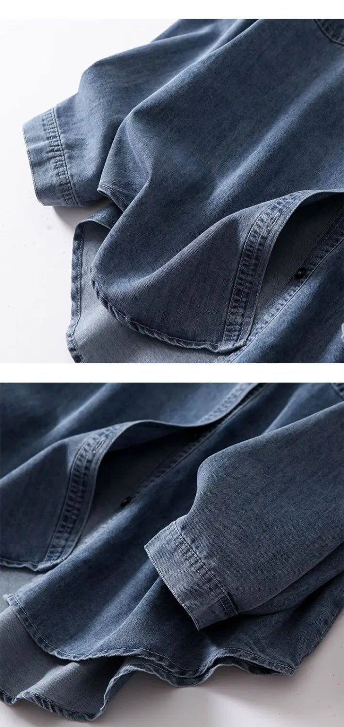 Oversized Loose Denim Shirt for Women – Polo Collar Casual Blouse - Inarah Trade Ltd