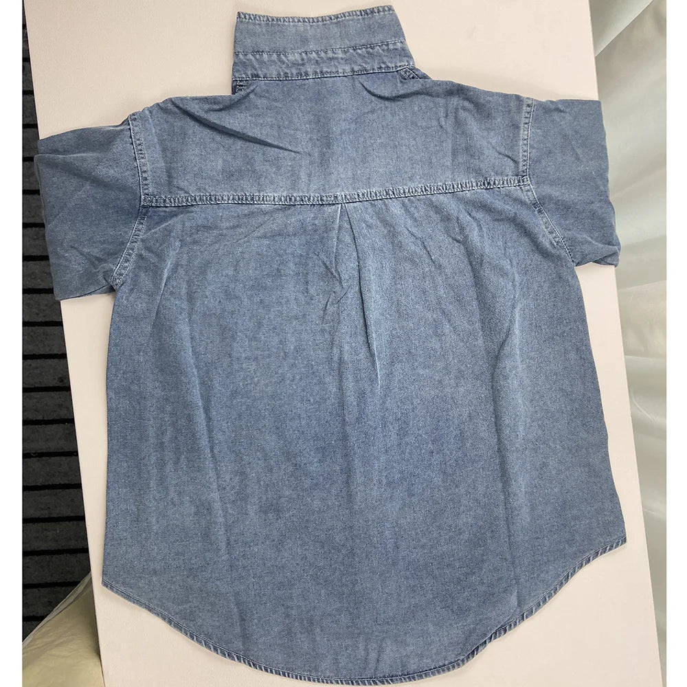 Oversized Loose Denim Shirt for Women – Polo Collar Casual Blouse - Inarah Trade Ltd