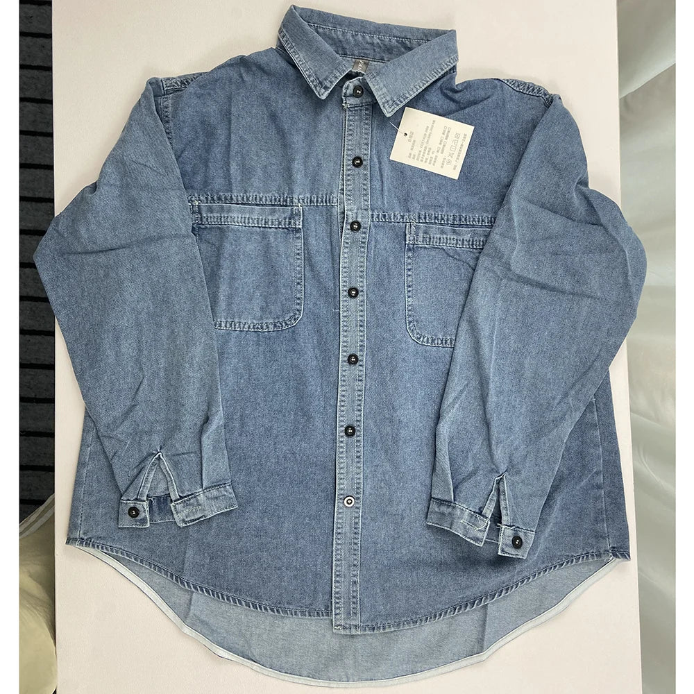Oversized Loose Denim Shirt for Women – Polo Collar Casual Blouse - Inarah Trade Ltd