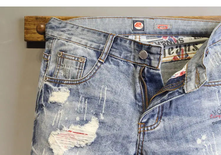 Men’s Denim Knee-Length Shorts – Cat Whiskers Design - Inarah Trade Ltd