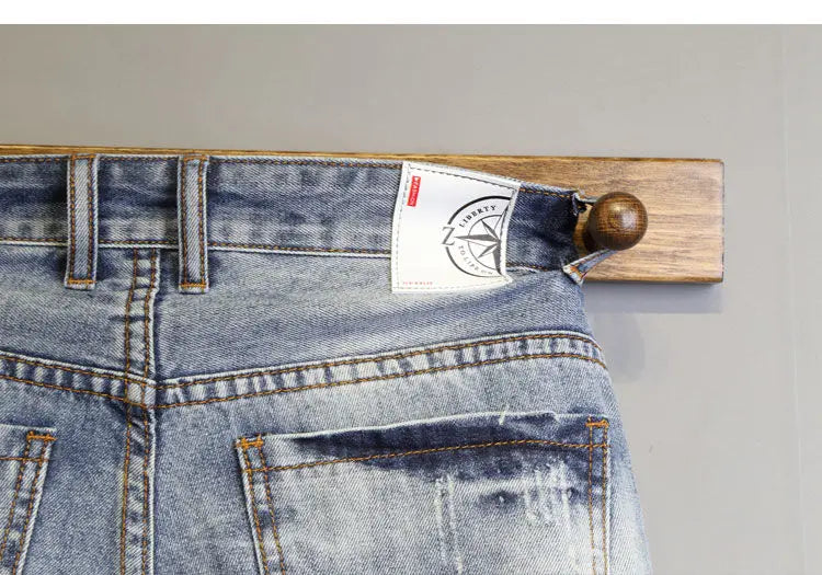 Men’s Denim Knee-Length Shorts – Cat Whiskers Design - Inarah Trade Ltd