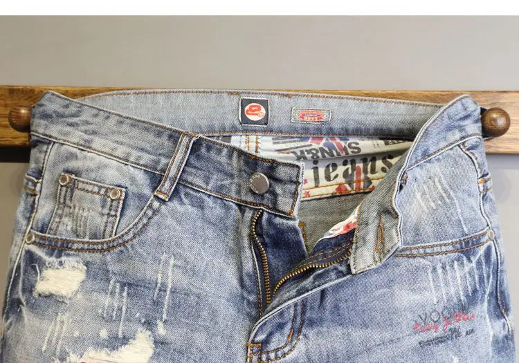 Men’s Denim Knee-Length Shorts – Cat Whiskers Design - Inarah Trade Ltd