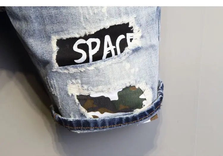 Men’s Denim Knee-Length Shorts – Cat Whiskers Design - Inarah Trade Ltd