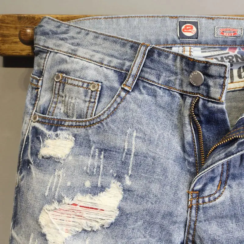 Men’s Denim Knee-Length Shorts – Cat Whiskers Design - Inarah Trade Ltd