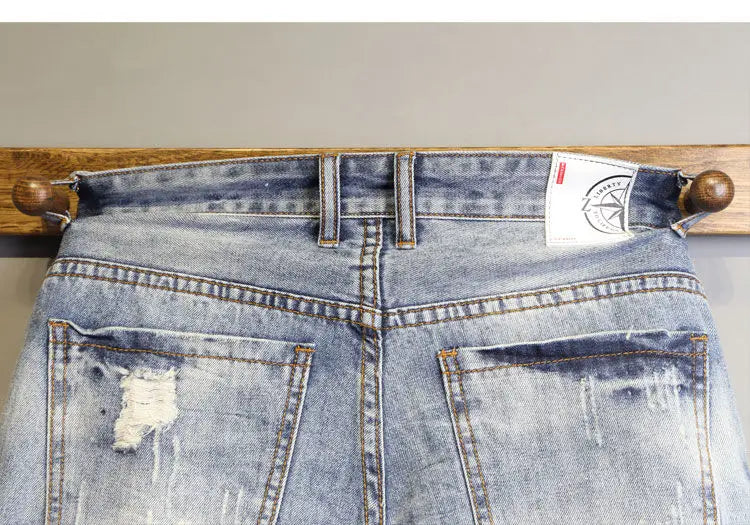 Men’s Denim Knee-Length Shorts – Cat Whiskers Design - Inarah Trade Ltd