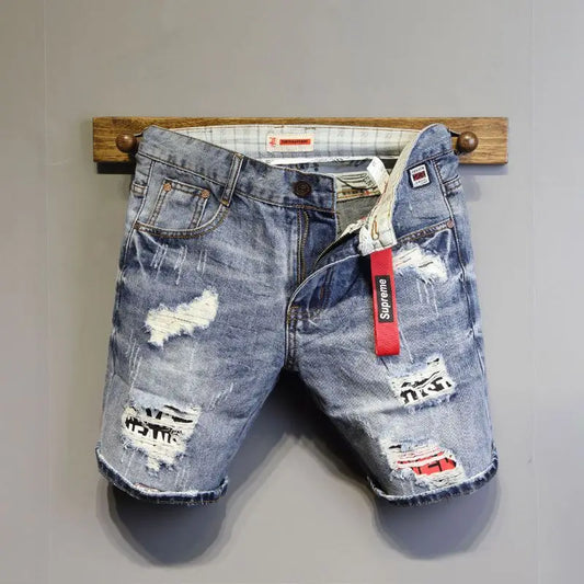 Men’s Denim Knee-Length Shorts – Cat Whiskers Design - Inarah Trade Ltd
